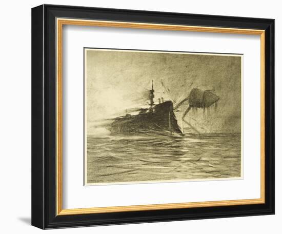 The War of the Worlds, The Torpedo-Boat's Brave Attack on the Martians-Henrique Alvim Corr?a-Framed Art Print