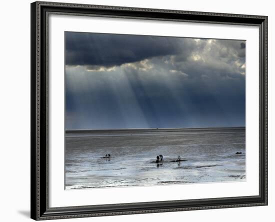 The Wash, Norfolk, Beach Landscape with Storm Clouds and Bait Diggers, UK-Gary Smith-Framed Photographic Print