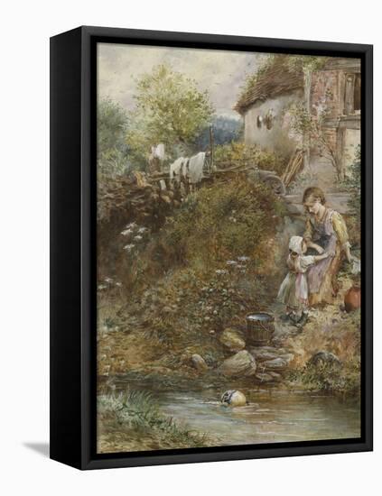 The Washing Day (W/C on Paper)-Myles Birket Foster-Framed Premier Image Canvas