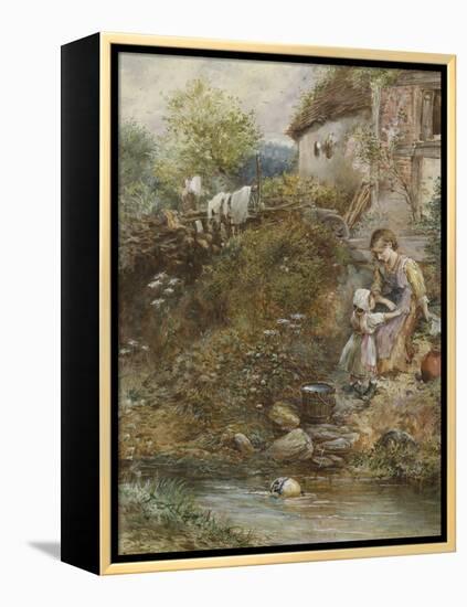 The Washing Day (W/C on Paper)-Myles Birket Foster-Framed Premier Image Canvas