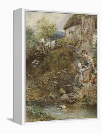 The Washing Day (W/C on Paper)-Myles Birket Foster-Framed Premier Image Canvas