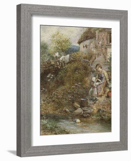 The Washing Day (W/C on Paper)-Myles Birket Foster-Framed Giclee Print