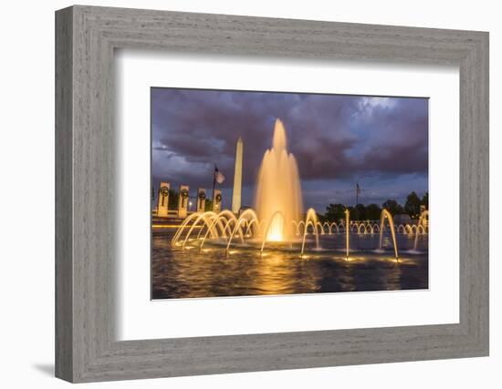 The Washington Monument Lit Up at Night as Seen from the World War Ii Monument-Michael Nolan-Framed Photographic Print