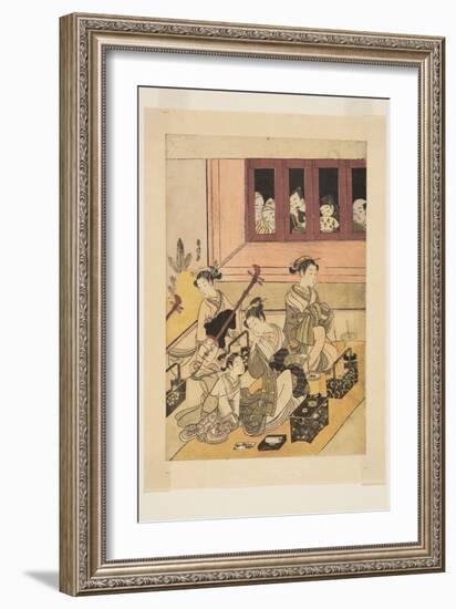 The Watchers and the Watched (Colour Woodblock Print)-Suzuki Harunobu-Framed Giclee Print