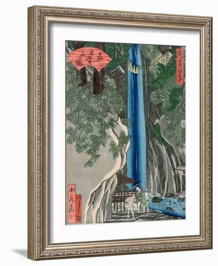 The Waterfall (Colour Woodcut)-Katsushika Hokusai-Framed Giclee Print