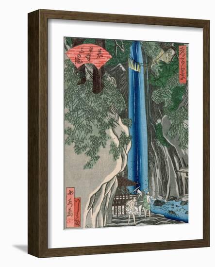 The Waterfall (Colour Woodcut)-Katsushika Hokusai-Framed Giclee Print