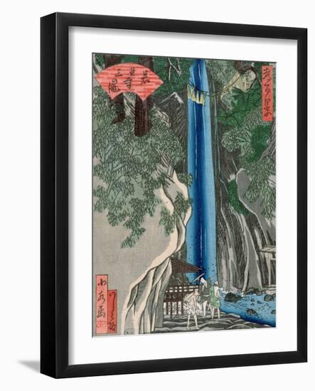 The Waterfall (Colour Woodcut)-Katsushika Hokusai-Framed Giclee Print