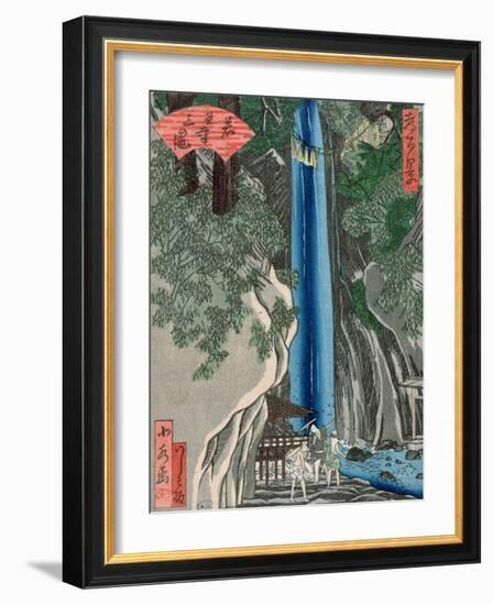 The Waterfall (Colour Woodcut)-Katsushika Hokusai-Framed Giclee Print