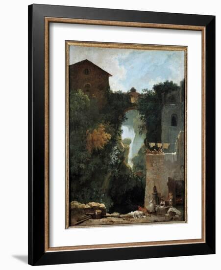 The Waterfalls of Tivoli Des Lavandieres in a Landscape of Waterfalls, 18Th Century (Oil on Canvas)-Jean-Honore Fragonard-Framed Giclee Print