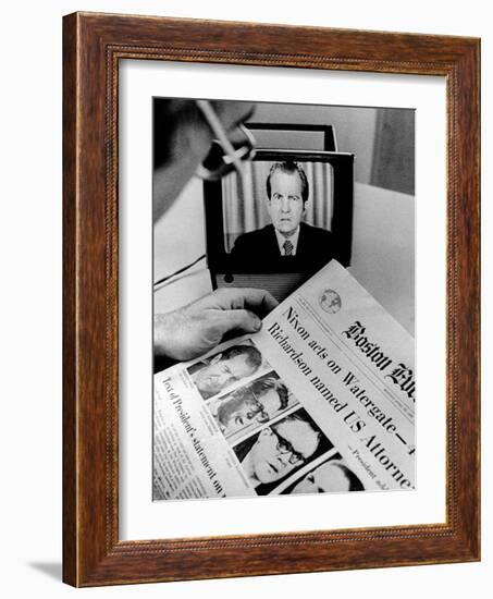 The Watergate Scandal Takes over the Front Page and the TV Screen-null-Framed Photo