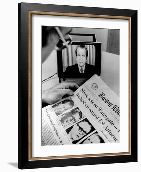 The Watergate Scandal Takes over the Front Page and the TV Screen-null-Framed Photo