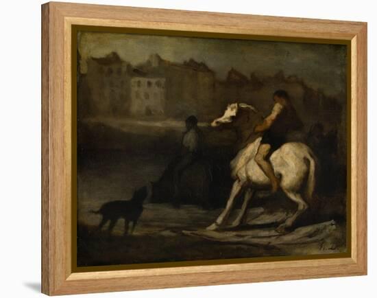 The Watering Place, Bank of the Seine, C.1855 (Oil on Board)-Honore Daumier-Framed Premier Image Canvas