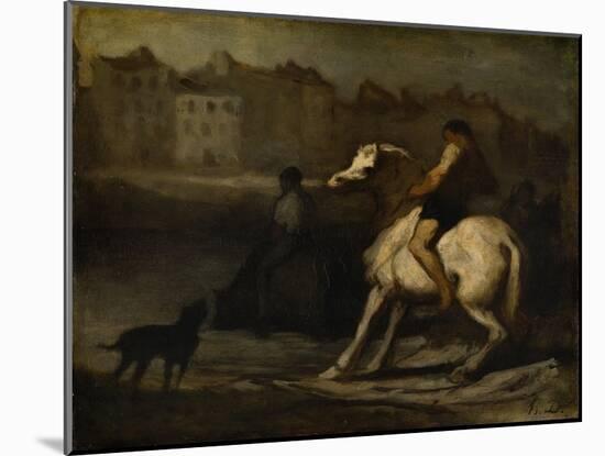 The Watering Place, Bank of the Seine, C.1855 (Oil on Board)-Honore Daumier-Mounted Giclee Print