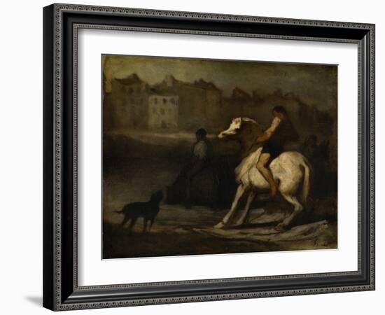 The Watering Place, Bank of the Seine, C.1855 (Oil on Board)-Honore Daumier-Framed Giclee Print