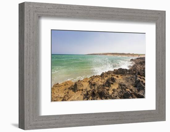 The waves of turquoise sea crashing on the rocks, Pozzallo, Province of Ragusa, Sicily, Italy, Medi-Roberto Moiola-Framed Photographic Print