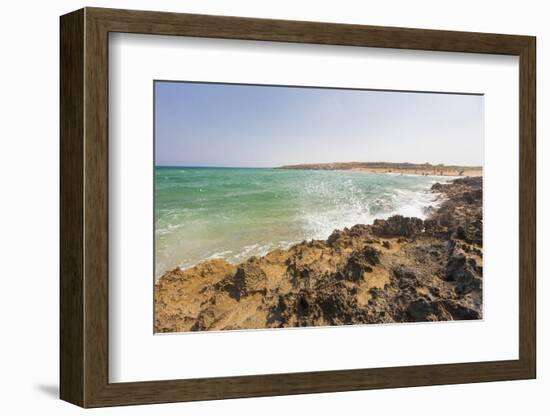 The waves of turquoise sea crashing on the rocks, Pozzallo, Province of Ragusa, Sicily, Italy, Medi-Roberto Moiola-Framed Photographic Print