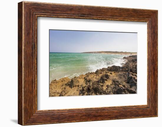 The waves of turquoise sea crashing on the rocks, Pozzallo, Province of Ragusa, Sicily, Italy, Medi-Roberto Moiola-Framed Photographic Print