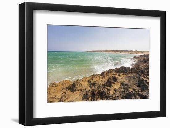 The waves of turquoise sea crashing on the rocks, Pozzallo, Province of Ragusa, Sicily, Italy, Medi-Roberto Moiola-Framed Photographic Print