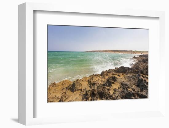 The waves of turquoise sea crashing on the rocks, Pozzallo, Province of Ragusa, Sicily, Italy, Medi-Roberto Moiola-Framed Photographic Print