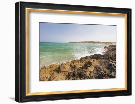 The waves of turquoise sea crashing on the rocks, Pozzallo, Province of Ragusa, Sicily, Italy, Medi-Roberto Moiola-Framed Photographic Print