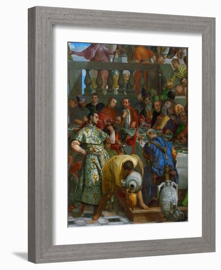 The Wedding at Cana, Servants Pouring the Water, Miraculously Changed into Wine-Paolo Veronese-Framed Giclee Print