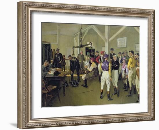 The Weighing-In Room, Hurst Park, 1924 (Oil on Canvas)-John Lavery-Framed Giclee Print