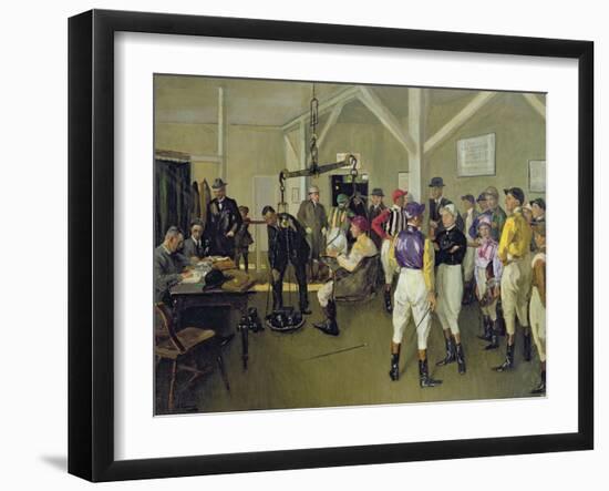 The Weighing-In Room, Hurst Park, 1924 (Oil on Canvas)-John Lavery-Framed Giclee Print