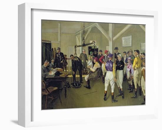 The Weighing-In Room, Hurst Park, 1924 (Oil on Canvas)-John Lavery-Framed Giclee Print