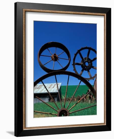 The Wheel Fence and Barn, Uniontown, Whitman County, Washington, USA-Brent Bergherm-Framed Photographic Print