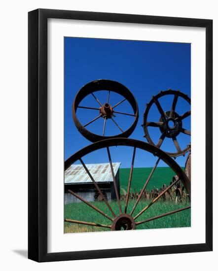 The Wheel Fence and Barn, Uniontown, Whitman County, Washington, USA-Brent Bergherm-Framed Photographic Print