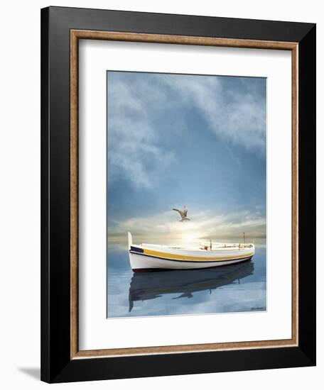 The White Boat in Sunset-Carlos Casamayor-Framed Art Print