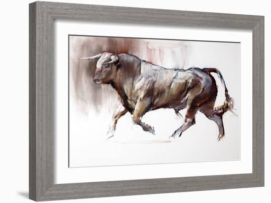 The White Bull, 2022, (charcoal and pastel on paper)-Mark Adlington-Framed Giclee Print