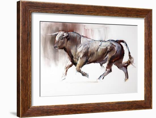 The White Bull, 2022, (charcoal and pastel on paper)-Mark Adlington-Framed Giclee Print