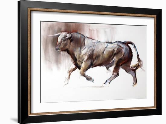 The White Bull, 2022, (charcoal and pastel on paper)-Mark Adlington-Framed Giclee Print