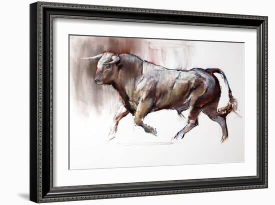 The White Bull, 2022, (charcoal and pastel on paper)-Mark Adlington-Framed Giclee Print