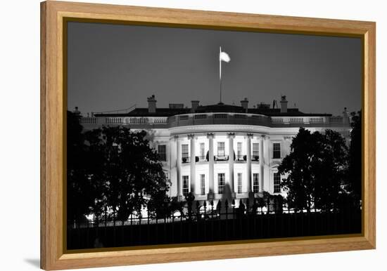 The White House At Night - Washington Dc, United States - Black And White-Orhan-Framed Stretched Canvas