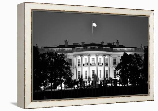 The White House At Night - Washington Dc, United States - Black And White-Orhan-Framed Stretched Canvas