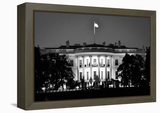 The White House At Night - Washington Dc, United States - Black And White-Orhan-Framed Stretched Canvas