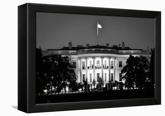 The White House At Night - Washington Dc, United States - Black And White-Orhan-Framed Stretched Canvas