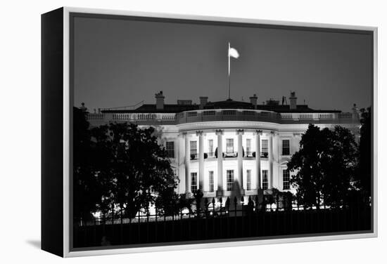 The White House At Night - Washington Dc, United States - Black And White-Orhan-Framed Stretched Canvas