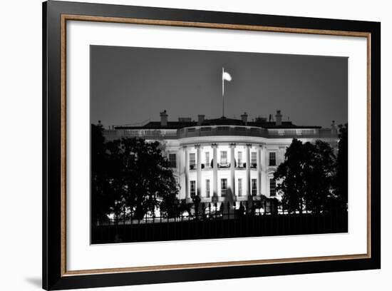 The White House At Night - Washington Dc, United States - Black And White-Orhan-Framed Art Print