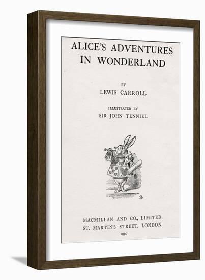 The White Rabbit on the Titlepage of 'Alice's Adventures in Wonderland', 1940 (Engraving)-John Tenniel-Framed Giclee Print