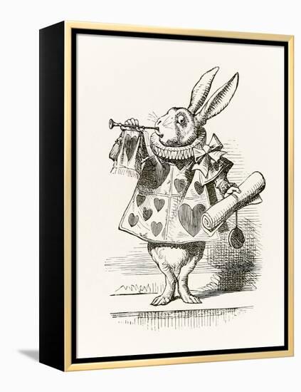 The White Rabbit with Trumpet and Scroll Heralding the Accusation, from 'Alice in Wonderland' by Le-John Tenniel-Framed Premier Image Canvas