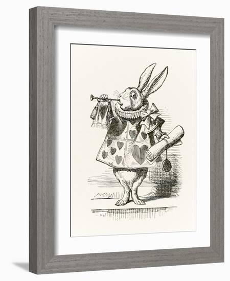 The White Rabbit with Trumpet and Scroll Heralding the Accusation, from 'Alice in Wonderland' by Le-John Tenniel-Framed Giclee Print