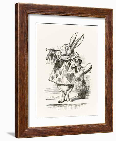 The White Rabbit with Trumpet and Scroll Heralding the Accusation, from 'Alice in Wonderland' by Le-John Tenniel-Framed Giclee Print