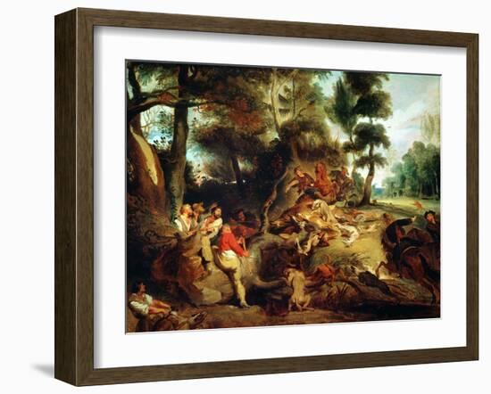 The Wild Boar Hunt, after a Painting by Rubens, circa 1840-50-Eugene Delacroix-Framed Giclee Print