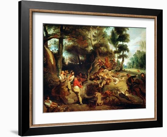 The Wild Boar Hunt, after a Painting by Rubens, circa 1840-50-Eugene Delacroix-Framed Giclee Print