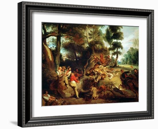 The Wild Boar Hunt, after a Painting by Rubens, circa 1840-50-Eugene Delacroix-Framed Giclee Print