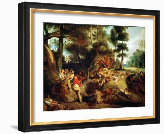 The Wild Boar Hunt, after a Painting by Rubens, circa 1840-50-Eugene Delacroix-Framed Giclee Print