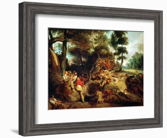 The Wild Boar Hunt, after a Painting by Rubens, circa 1840-50-Eugene Delacroix-Framed Giclee Print